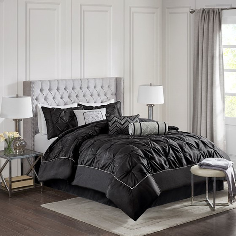 Laurel Black 7 Piece Tufted Comforter Set by Madison Park-DS-Free Shipping!