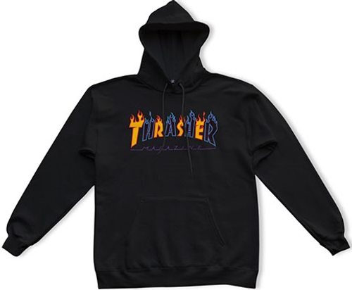 THRASHER DOUBLE FLAME LOGO BLACK HOODY Size Small