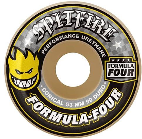 SPITFIRE 53mm FORMULA FOUR 99a CONICAL  WHITE YEL/BLK (Set of 4)