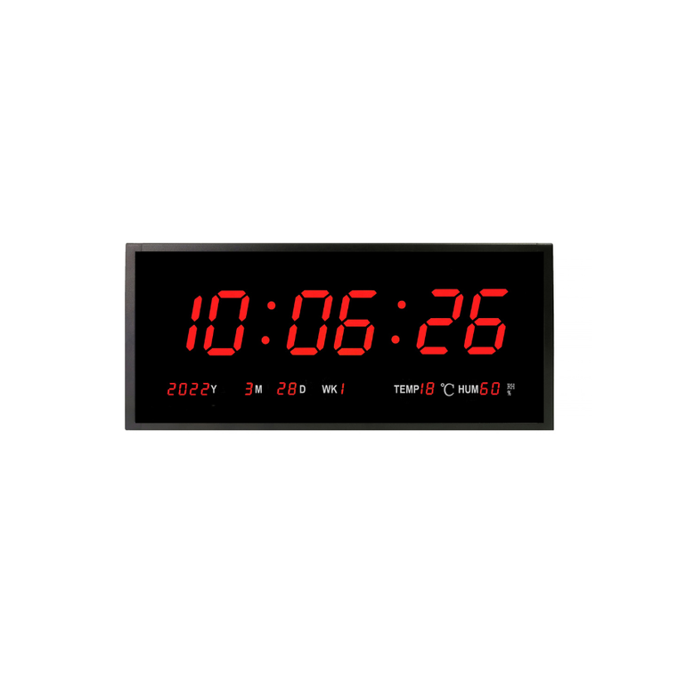 Wi-Fi Digital Clock, 3" Red 6-Digit, Single-Face Surface Mount, 220V 60Hz US Plug