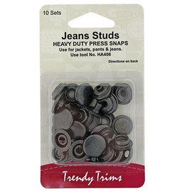 Trendy Trims Jean Studs Heavy Duty Press snaps 10 sets Black