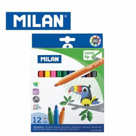 Milan Fibre Tip Markers Conic Tip 5mm Pack of 12 Assorted Colours