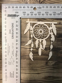 Small Dream Catcher with hanging beads and feathers -Chipboard