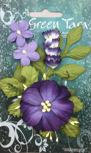 Green Tara Paper Flowers Cottage Garden Aubergine