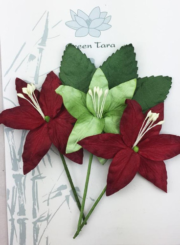 Green Tara Paper Flowers Red Green Lily 3Pk