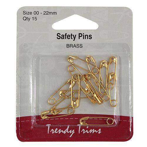 Trendy Trims Safety Pins 15pack size 00-22mm