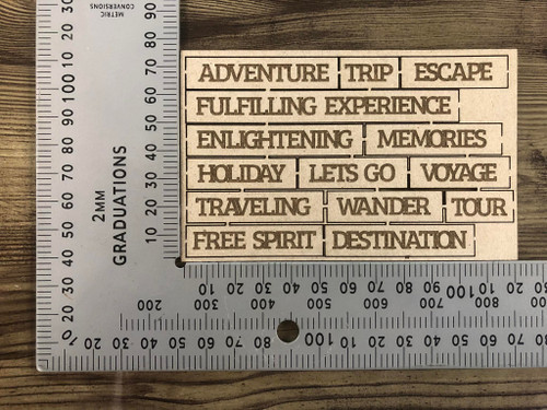 Adventure, Trip, Escape set of 14 words -Chipboard