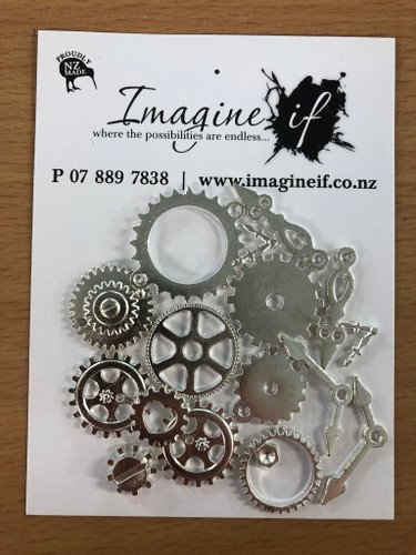 Assorted metal Cogs and clock hands