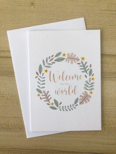 Welcome To The World Card White Pink