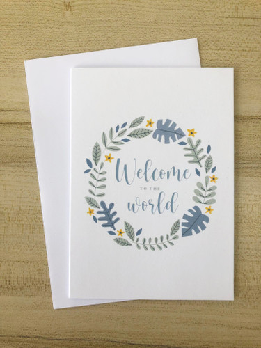 Welcome To The World Card White Blue