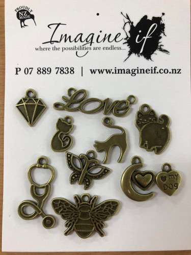 Imagine If Animals and insects Embellishments 10 pack gold