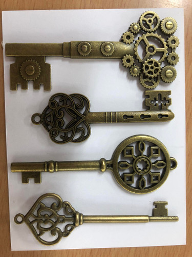 Imagine If Steampunk Keys Embellishments 4 pack Gold