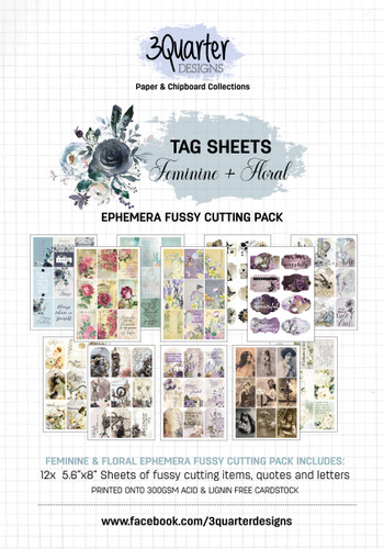 3Quarter Designs Ephemera Packs: Tag Sheets Feminine Floral