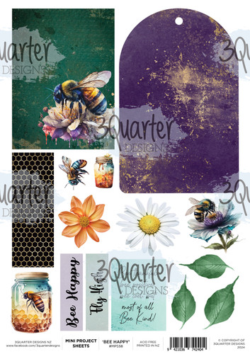 3Quarter Designs Bee Happy  - Mini Project Sheet