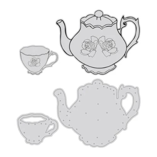 Couture Creations Vintage High Tea Pot and Cup Stamp & Die Cut