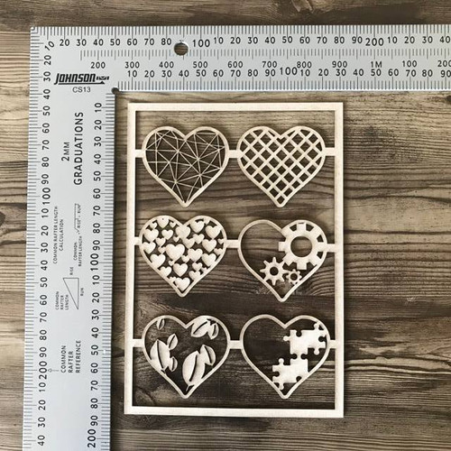 Eclectic Hearts set of 6 -Chipboard