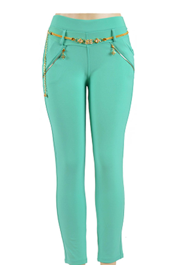 Women's Stretch Pants with Chain Belt – Neon Coral in Neon Coral by BURACQ