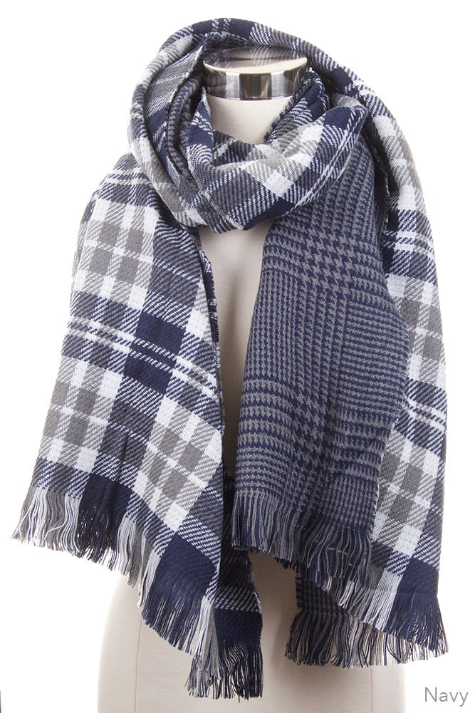 Women's Plaid Fringe Oblong Scarf – Style PSH5918 by BURACQ