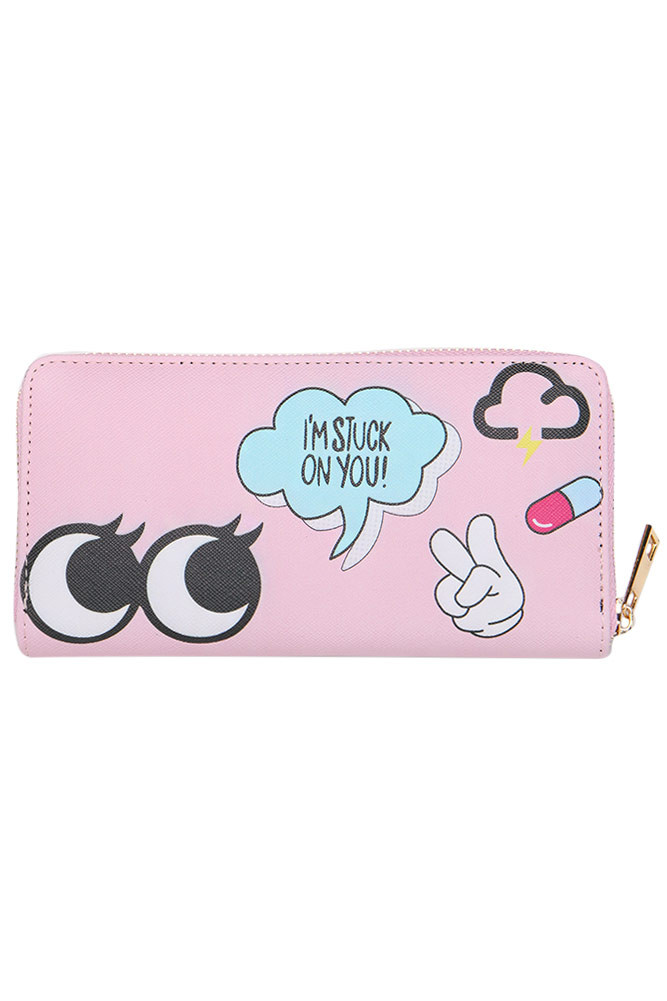 Women's Cartoon Eyes Print Zip Around Wallet – Style FSB19107 by BURACQ