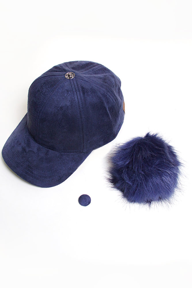 Women's Suede Baseball Cap with Faux Fur Pom Pom — baseball cap photo 6