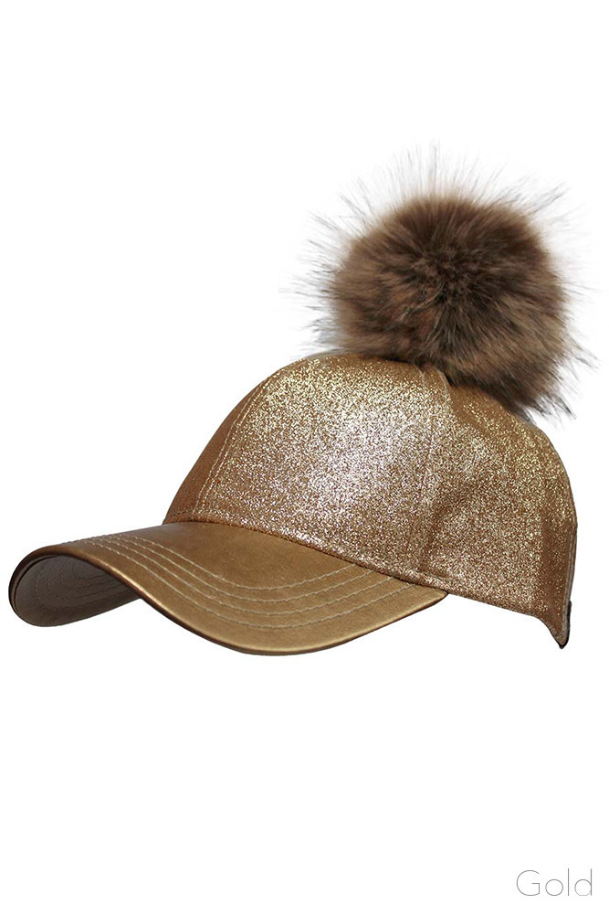Women's Glitter Baseball Cap with Pom Pom — baseball cap photo 2