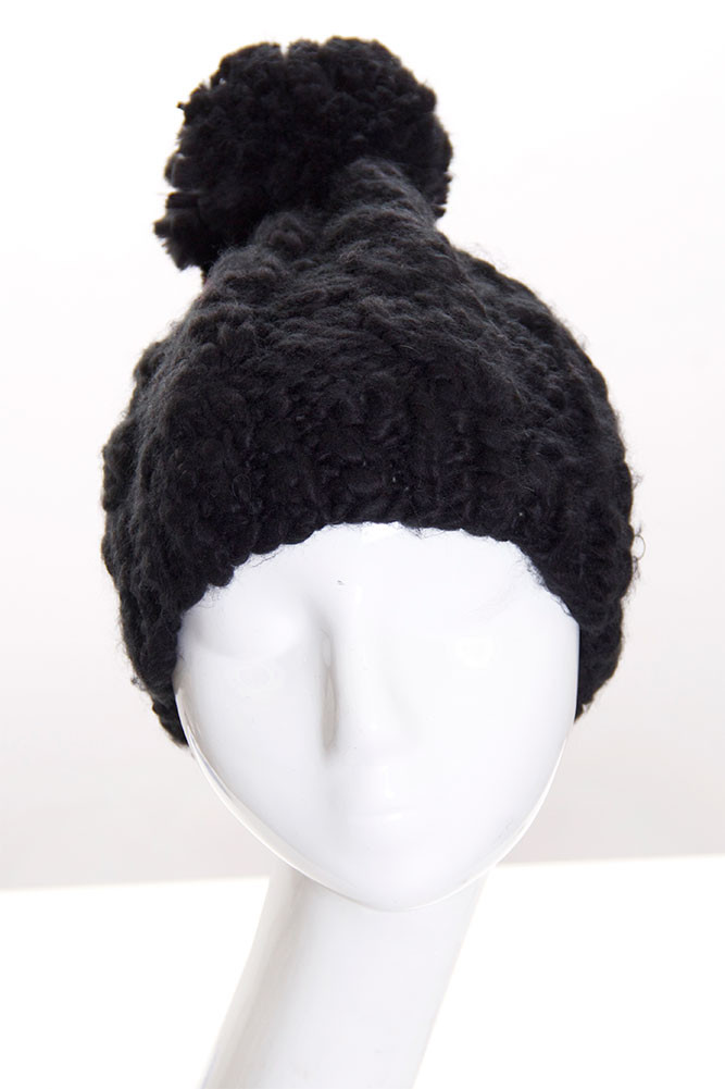Women's Chunky Knit Slouchy Pom Pom Beanie – Black — beanie photo 4