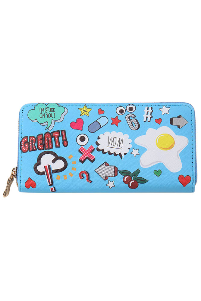 Women's Comic Patch Print Zip Around Wallet – Style FSB19151 by BURACQ