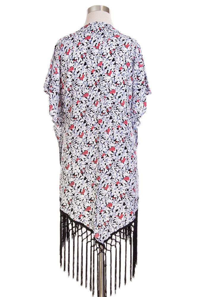 Women's Floral Print Fringe Kimono Wrap — kimono photo 4