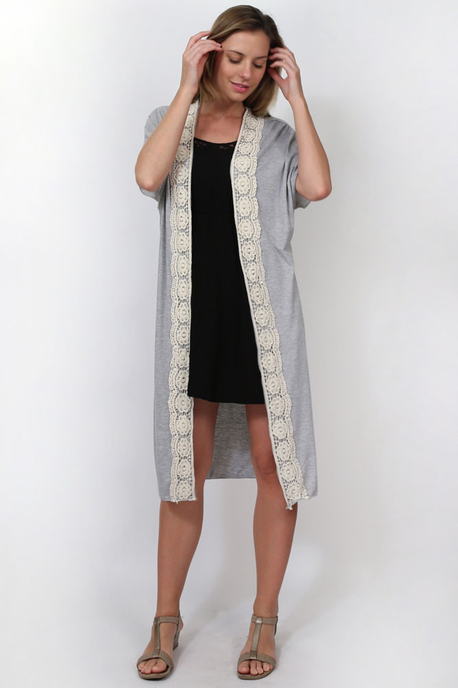 Women's Lace Trim Long Kimono Wrap – Denim — kimono photo 2