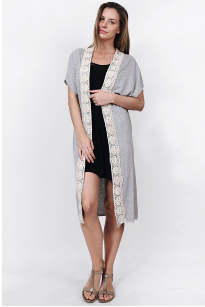 Women's Lace Trim Long Kimono Wrap – Denim — kimono photo 4
