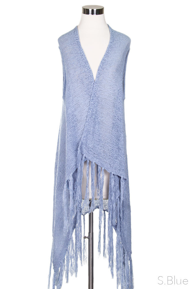 Women's Fringe Open Front Long Vest — vest photo 2