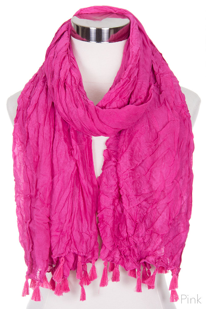 Women's Lightweight Tassel Oblong Scarf – Pink — scarf photo 7