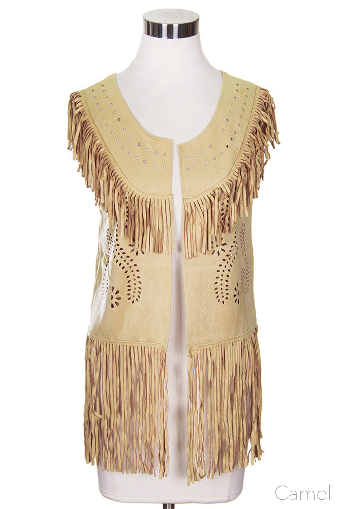Women's Faux Suede Fringe Vest — vest photo 3