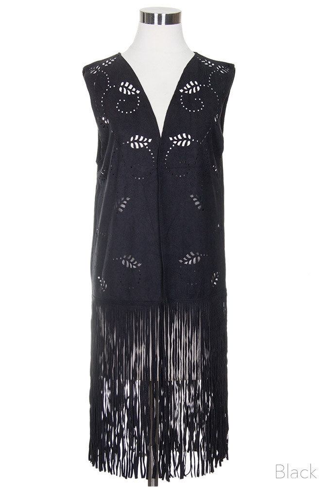 Women's Faux Suede Fringe Vest — vest photo 2