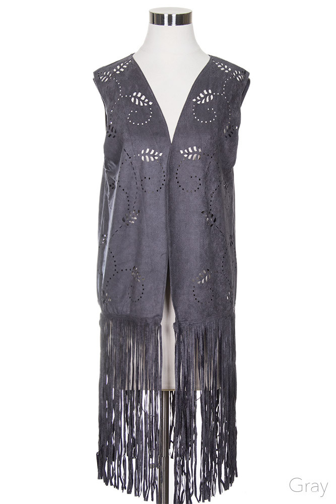Women's Faux Suede Fringe Vest — vest photo 3
