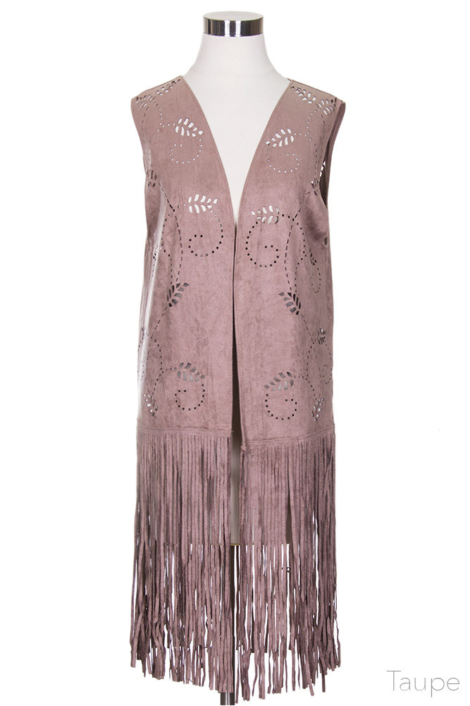 Women's Faux Suede Fringe Vest — vest photo 4