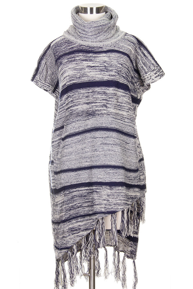 Women's Stripe Turtleneck Knit Poncho – Style EAPC8699 by BURACQ