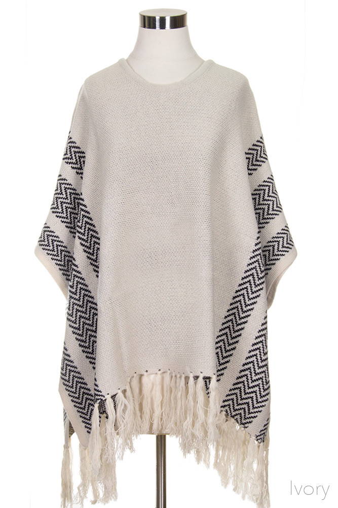 Women's Knit Fringe Poncho Wrap — poncho photo 2