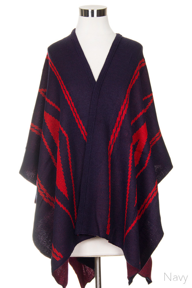 Women's Stripe Knit Poncho Wrap by BURACQ
