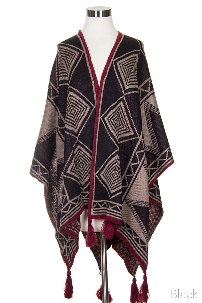 Women's Aztec Ruana with Tassel — ruana wrap photo 2
