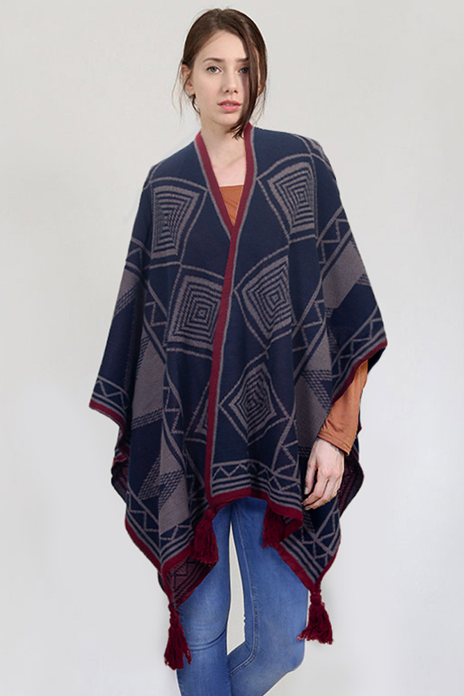 Women's Aztec Ruana with Tassel by BURACQ