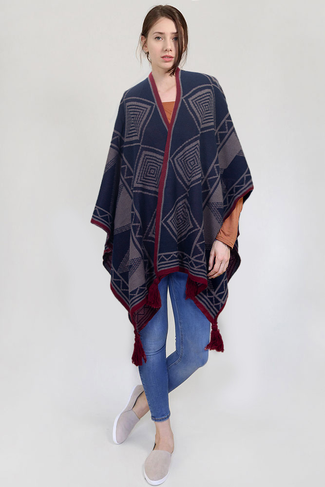 Women's Aztec Ruana with Tassel — ruana wrap photo 4