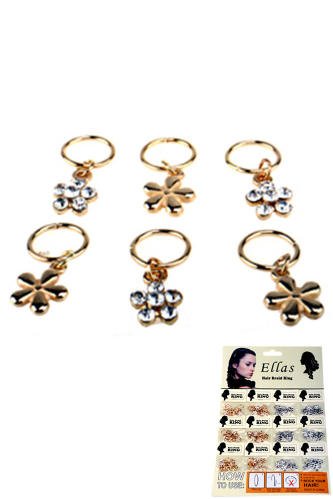 Women's Rhinestone Flower Hair Braid Rings by BURACQ