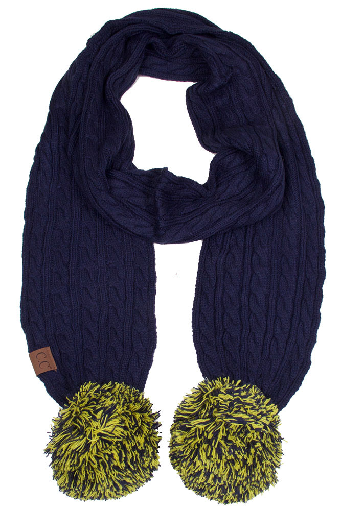 Women's Knit Oblong Scarf with Pom Poms — scarf photo 7