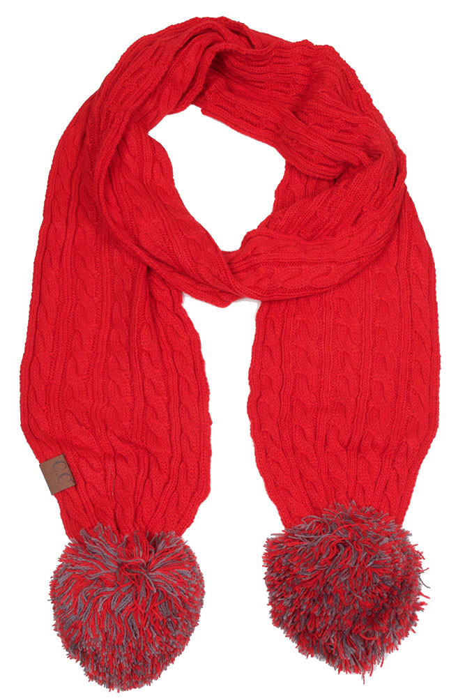 Women's Knit Oblong Scarf with Pom Poms — scarf photo 8