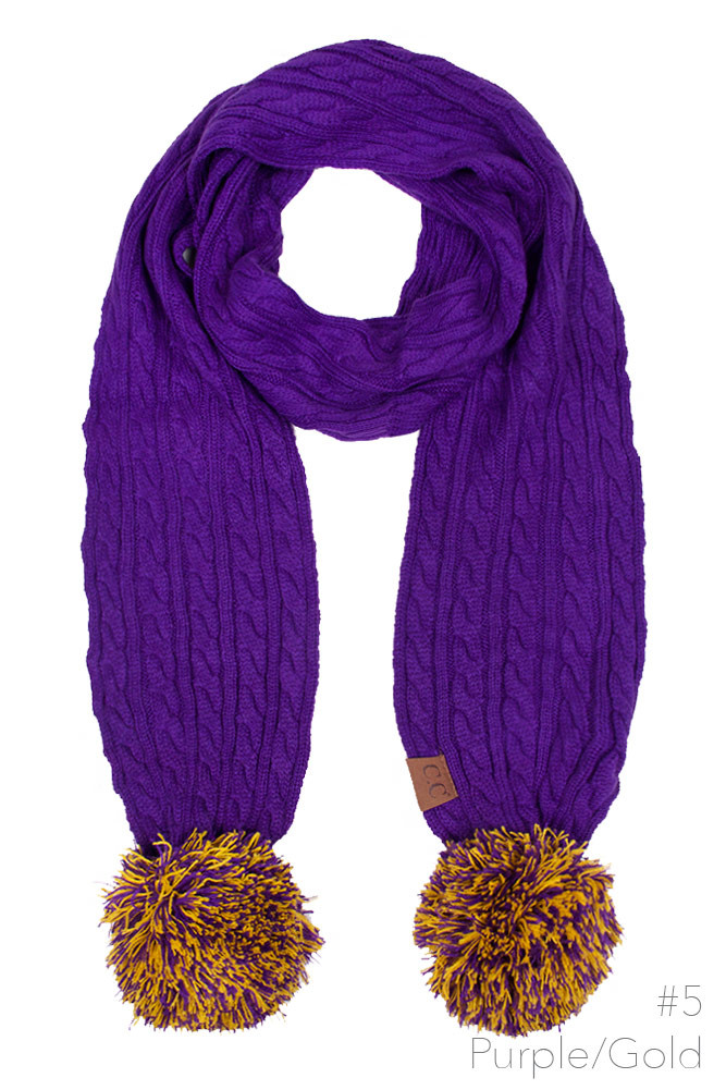 Women's Knit Oblong Scarf with Pom Poms — scarf photo 2