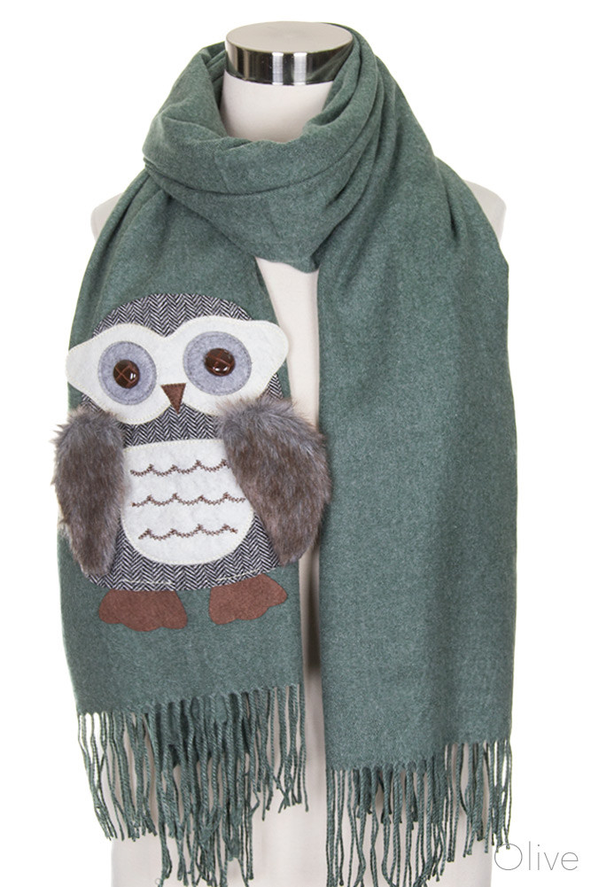 Women's Owl Applique Fringe Oblong Scarf – Navy in Navy by BURACQ