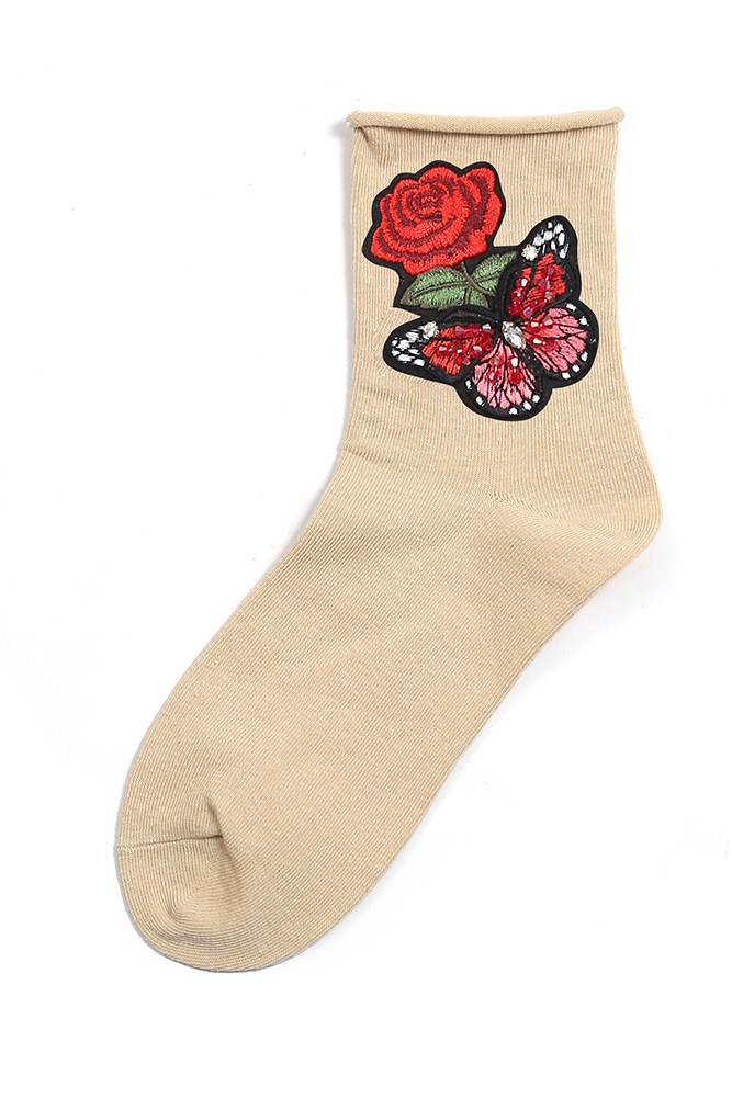 Women's Rose Embroidered Crew Socks — socks photo 4