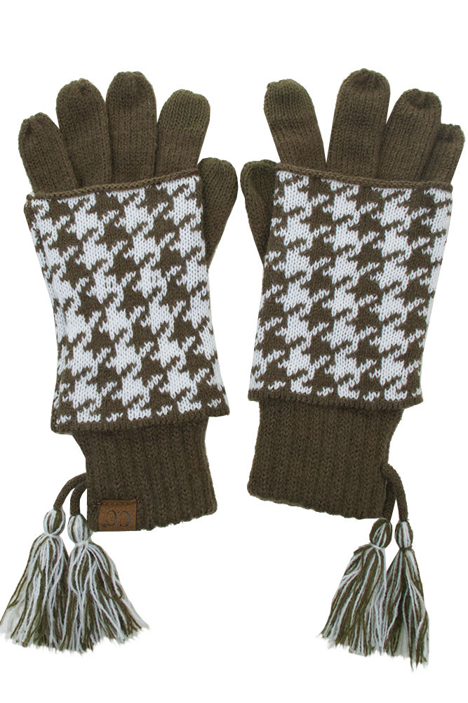 Women's Houndstooth Knit Gloves with Tassels — gloves photo 6