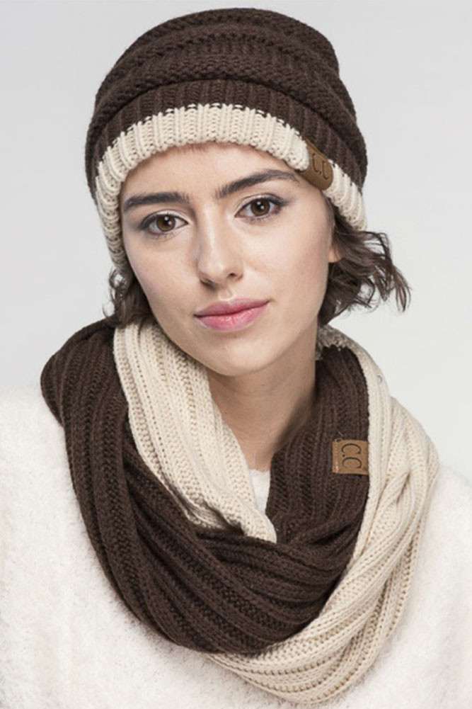 Women's Two-Tone Ribbed Knit Infinity Scarf — infinity scarf photo 2